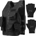 SATINIOR Tactical Vest Combat Vest Outdoor with Half Finger Fingerless Short Gloves Breathable Paintball Accessories (55, Cool Style)