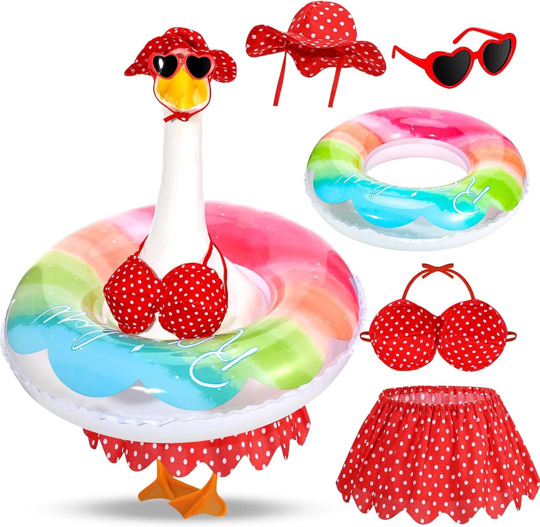 5Pcs Hawaiian Goose Outfit Lawn Bikini Porch Goose Clothes for Spring Summer Yard Lawn Outdoor Decoration (Red)