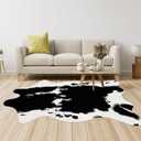 Cow Print Area Rug Large Faux Cowhide Rug 4.6x5.2 Feet Animal Printed Carpet Faux Cow Hide Rugs for Bedroom Living Kids Room Office Western Home Decor Mat, Black Cow Print