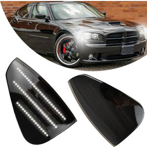 LED Front Fender LED Side Marker Lights Amber Turn Signal Lamp Kit for Dodge Charger Daytona RT SE SRT8 SXT 2006-2010,Smoked Lens Side Bumper Marker Lamps,2pcs (White Light)