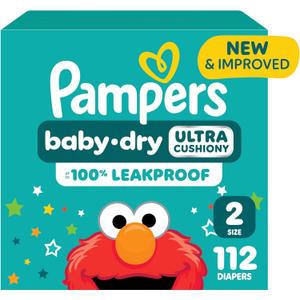 Pampers Diapers - Baby Dry - Size 2, 112 Count, Absorbent Disposable Infant Diaper (Packaging May Vary)