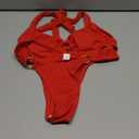 SKAYS Women's Sexy Two Piece Bikini Sets Triangle Swimsuits Ribbed Halter Ring Stylish High Cut Thong Swimwear Bathing (Medium, Red)