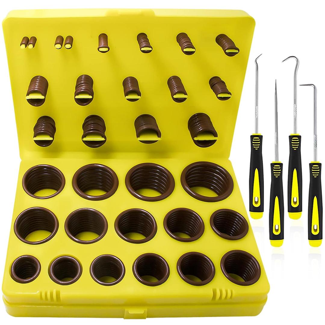 KEZE 386 Pcs Metric Viton O Ring Assortment Kit 75A Durometer 30 Sizes Brown O-Ring Set for Industrial Pressure Washer,Industrial Plumbing,Hydraulic & Cylinders Repairs with 4 Pcs Pick and Hook Set