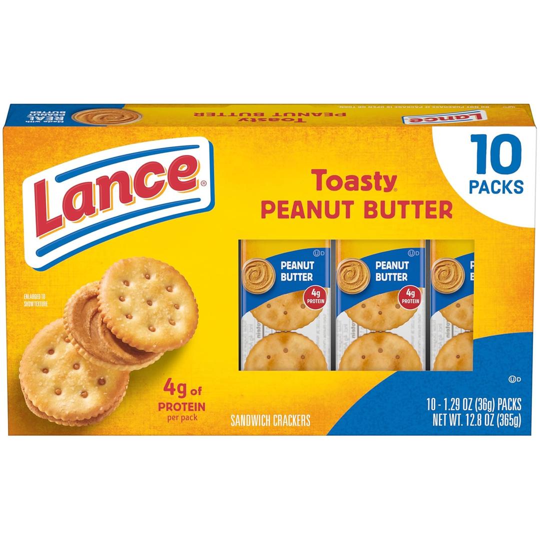 Lance Sandwich Crackers, Toasty Peanut Butter, 10 Individually Wrapped Packs, 6 Sandwiches Each (EXP 09/19/26)