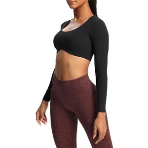 Aoxjox Long Sleeve Crop Tops for Women Define Sculpt Workout Cropped T Shirt Top (Medium, Black)