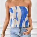 SOLY HUX Women's Graphic Print Tube Crop Tops Strapless Sleeveless Pleated Summer Top (XL)