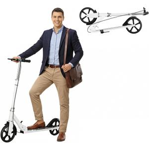 Non-Electric Scooters for Kids 8-12, Teens & Adults - Foldable Commuter Scooter with 8" Wheels, Bell, Hand Brake & Adjustable Height 30"-40.5", 220LB Capacity, Manual Push Scooter for Campus & Park
