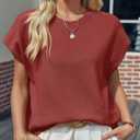 Saodimallsu Womens Cap Sleeve Sweater Top Summer Crew Neck Trendy Going Out Loose Knit Shirt (Small, Wine Red)