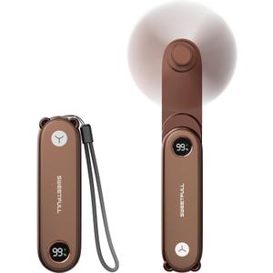 SWEETFULL Portable Handheld Mini Fan with LED Display, 3-in-1 Personal Foldable USB Rechargeable Hand Held Fan & Flashlight for Travel, Lash Eyelash, Cute Small Pocket for Women, Girls (Brown)