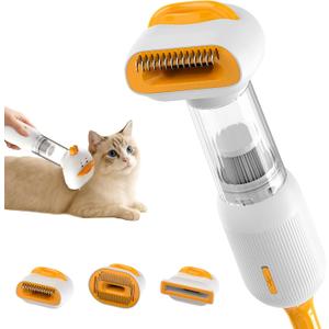 Cat Grooming Vacuum Kit with Brush, Low-Noise Pet Hair Shedding Trimming Grooming for Indoor Cats, 4 in 1 Pet Vacuuming Groomer for Long or Short Haired Kitten Accessories(White)