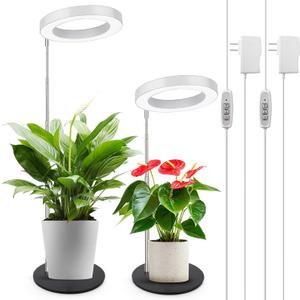 LORDEM Grow Light, LED Plant Light for Indoor Plants Growing, Full Spectrum Desk Growth Lamp with Automatic Timer for 4H/8H/12H, 4 Dimmable Levels, Height Adjustable 9.8"-30.6", Pack of 2 (White with Base)