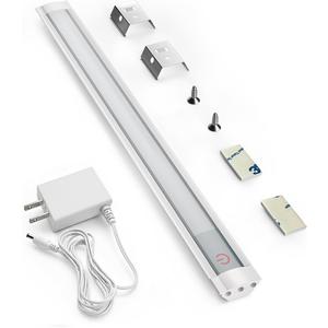 MYPLUS Under Cabinet Lights, 12" Touch Activated and Dimmable Aluminum LED Bar for Kitchen, Workbench and Desk, Warm White 3000K, Plug-in, Sliver (1 Pack - Silver Case)