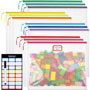 12pcs Mesh Zipper Pouch Bags, A4 Puzzle Bag (12 Colors, 12 Packs) for Organizing, Classroom Must Have Storage Bag, File Bags for School, Board Games and Office Supplies (913)