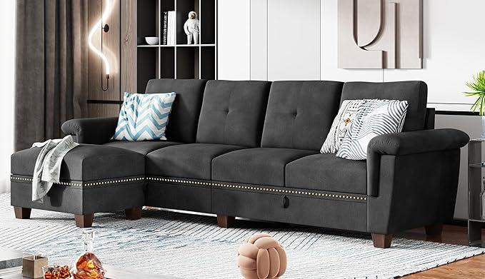 Shintenchi Sectional Couch, Convertible L Shaped Couch with Storage, Modular Sectional Sofa with Storage Ottoman for Living Room, Apartment, Office, Deep Grey
