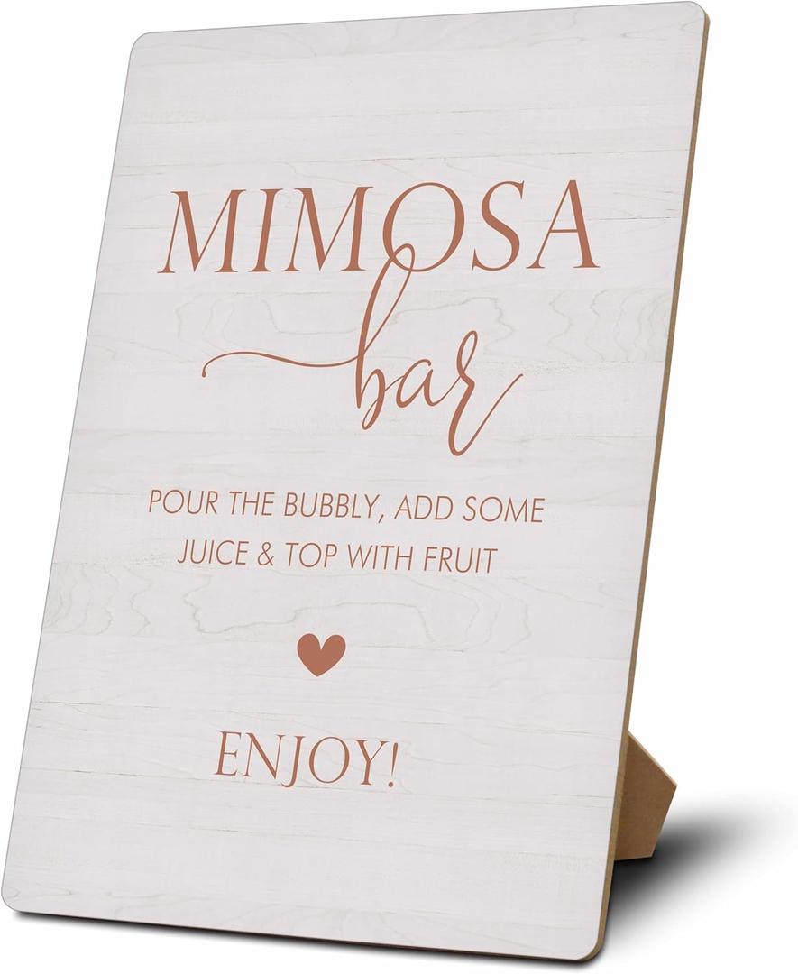 Mimosa Bar Sign, Mimosa Bar Supplies, Champagne Brunch Decor, Wooden Tabletop Sign With Stand, Mimosa Bar Decor For Bridal Shower Baby Shower Wedding Birthday Christmas Party, 16, Rustic