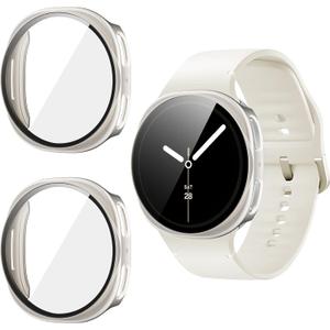 2 Pack for Samsung Galaxy Watch 8 44mm Screen Protector Case [Full Coverage], Hard PC Bumper All-Around Protective Accessories for Samsung Watch 8 44mm Built-in Tempered Glass Film