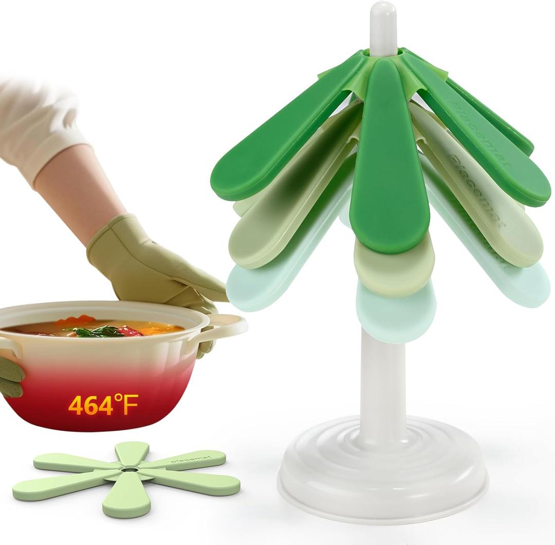 IPOW Festive Silicone Tree Trivet Set for Hot Pots & Pans - Heat-Resistant, Space-Saving Holiday Kitchen Decor & Practical Gift (Dishwasher Safe) (Green)