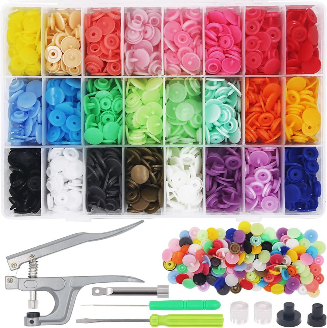 EuTengHao 1440Pcs Plastic Snap Buttons No-Sew Snap Fasteners T5 Snaps with Snaps Pliers Kit for Clothing Sewing,Rain Coat,Bibs,Clothes Crafting(24 Colors,360Sets)