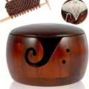 Wooden Yarn Bowl with Lid, Crochet Yarn Bowl with Holes Storage, 5.9x3.7in Knitting Bowl for Handmade Crocheting Accessories, Yarn Storage Bowls for Knitting and Crocheting