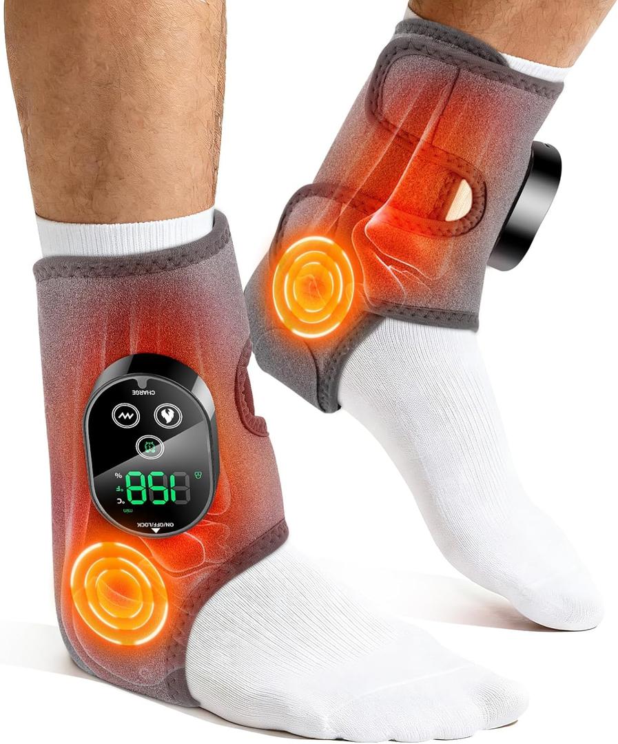 2PCS Cordless Ankle Massager for Pain Relief, Feet Massager, Foot Massager for Neuropathy, Ankle Heating Pad, Foot Heating Pad, Ankle Foot Massager, Grey