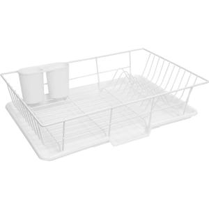 Space-Saving 3-Piece Dish Drainer Rack Set: Efficient Kitchen Organizer for Quick Drying and Storage - Includes Cutlery Holder and Drainboard - Maximize Countertop Space, White