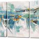 Yihui Arts 3 Piece Abstract Canvas Wall Art with Textured Light Blue Teal Color Painting Pictures Set with Gold Foil Artwork for Living Room Bedroom Bathroom Decor (MDYF-986)