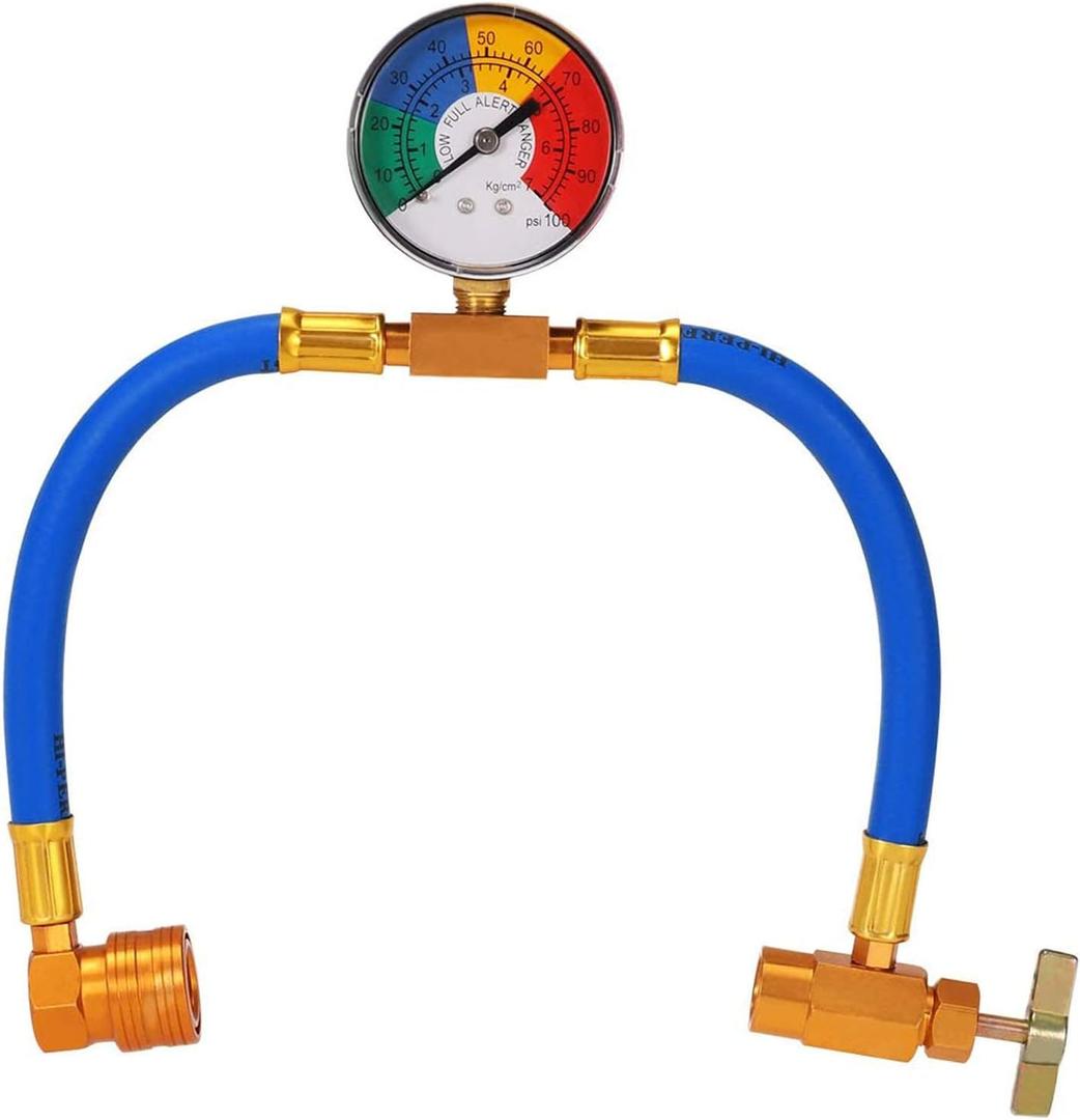 R134A Car AC Refrigerant Charge Hose Kit Recharge Hose with Gauge,A/C 1/2 Recharge Measuring Kit Can Tap Air Conditioning Pressure Gauge R134A by Ketofa