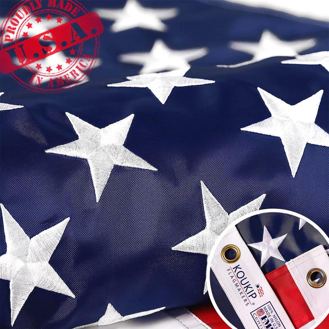 5x8-foot American Flag Made of Nylon Fabric and Embroidered Craftsmanship, Official Stars and Stripes Design, Anti-Fading and Weather-Resistant, Made in the United States, Suitable for Both Indoor and Outdoor Use as a Patriotic Flag (Embroidery)