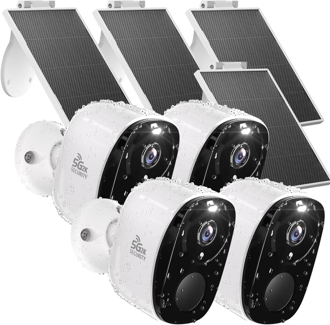 4PC Wireless Solar Outdoor Security Camera, 2.4/5G WiFi Outdoor Camera Wireless with Solar Panels,2K Color Night Vision, IP65 Waterproof, AI Motion Detection, 2 Way Talk, IP65, SD/Cloud,Works w/Alexa
