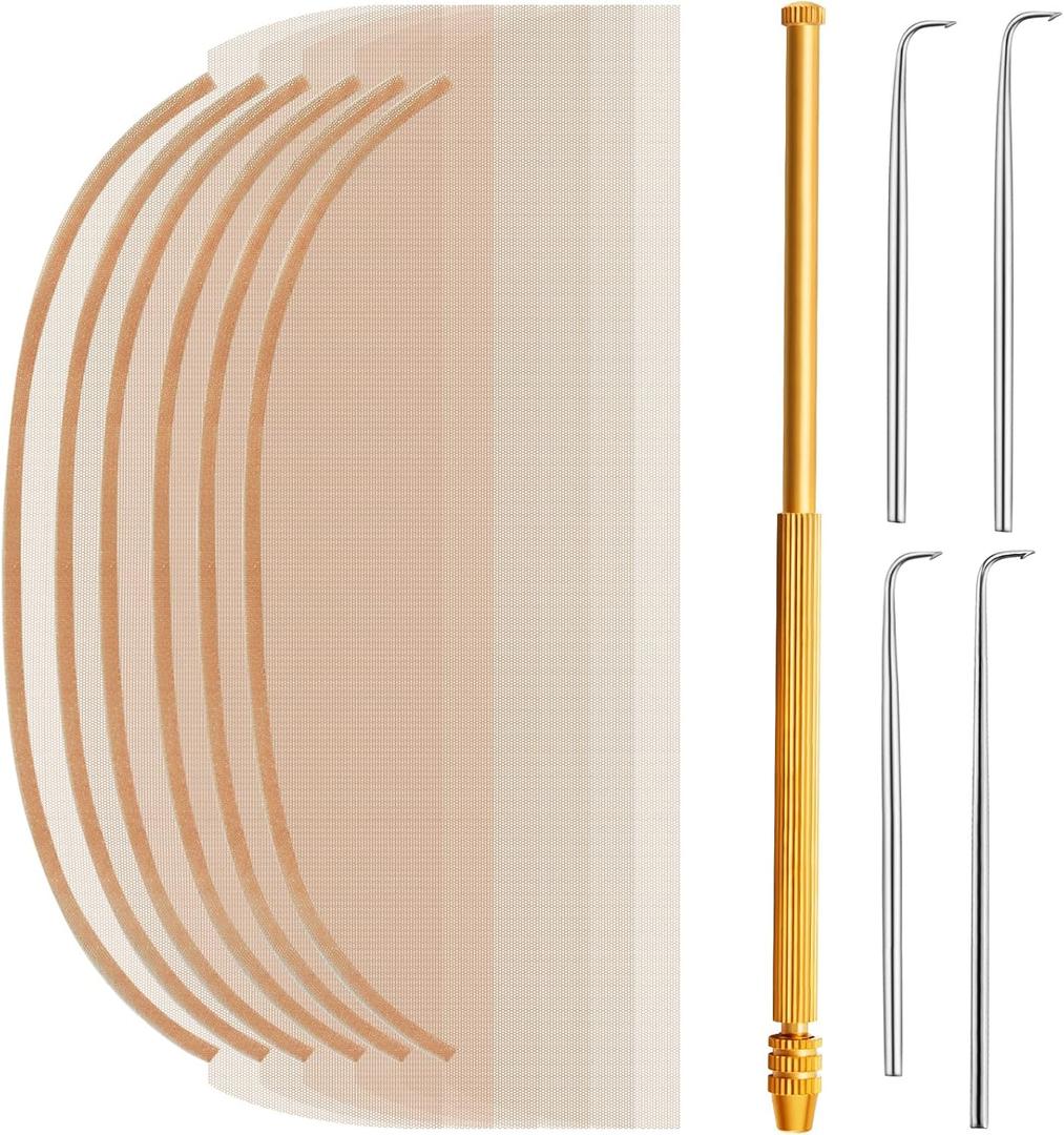 Hanaive 11 Pieces Wig Making Kit Including 6 Swiss Lace Net and Brass Ventilating Holder with 4 Ventilating Needles Wig Kit for Lace Front Wigs for Beginners(Light Brown)