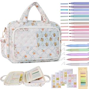 Bible Cover Case for Women Bible Study Supplies Christian Gifts for Women Church Camp Essentials Christian Bible Journaling Kit Quilted Large Bible Cover with Durable Handle (Spliced Flower, Large)