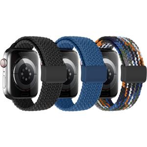 OWKEY Braided Solo Loop Compatible with Kids Apple Watch Band, Stretchy Breathable Strap with Easy Buckle for iWatch Series 9 8 7 6 5 4 3 SE SE2 Girls Boys Small Wrists (Black/Blue/Jeans), Size: 38/40/41mm