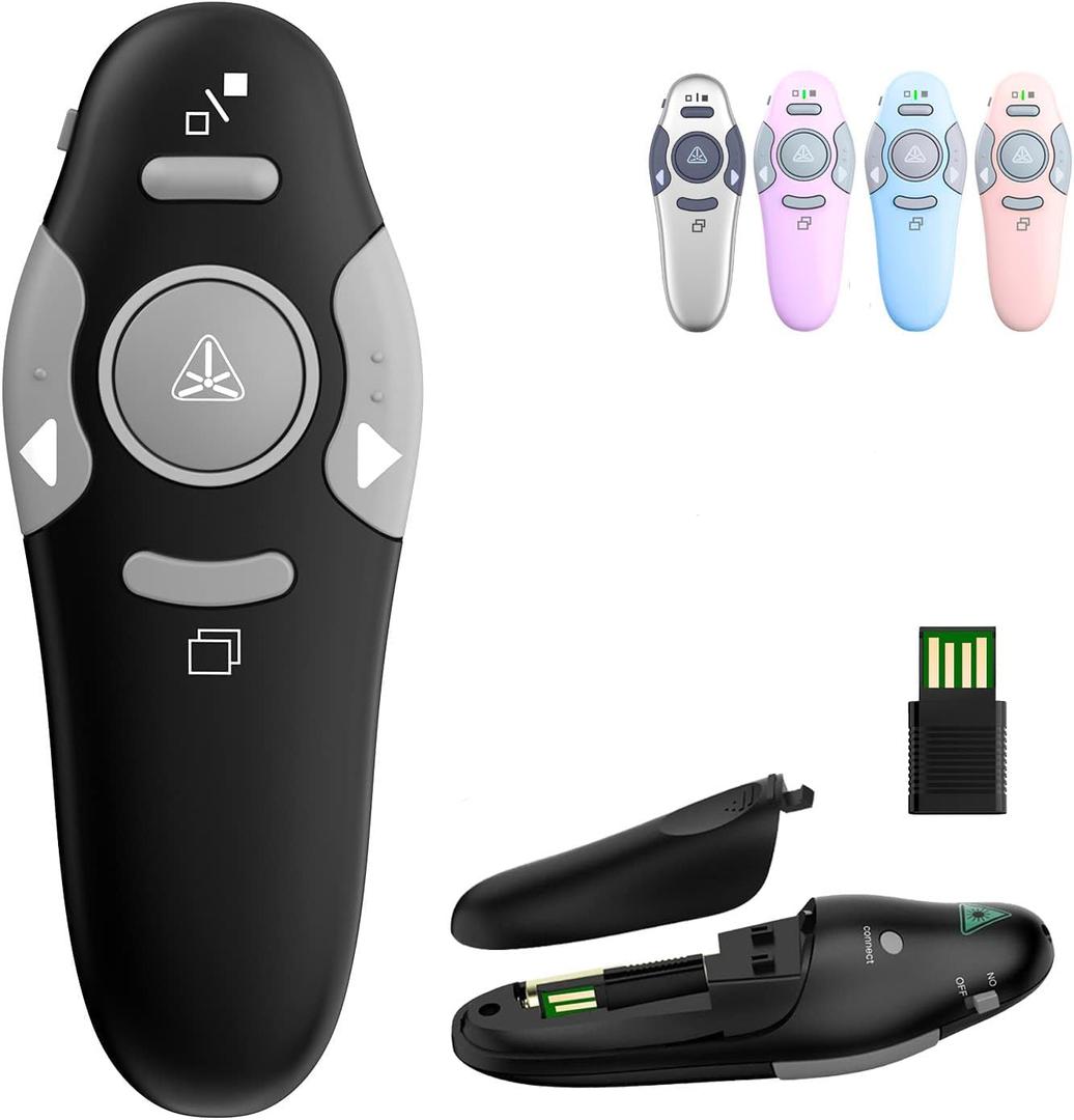 QUI Presentation Clicker Wireless Presenter Remote Clicker for PowerPoint Presentation Remote, PowerPoint Slide Advancer for Mac/Windows/Linux, Google Slide/PPT/Keynote, USB A, Black