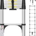 Telescoping Ladders 8.5 FT Aluminum Ladder - One-Button Retraction Collapsible Telescopic Ladder for Home,RV,Attic & Loft, Lasts 330 LBS with 2 Triangle Stabilizers and 2 Detachable Hooks