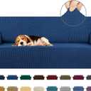 KEKUOU Stretch Sofa Cover Slipcover ，Couch Covers for 3 Cushion Couch Sofa pet Friendly (78"-94") Furniture Protector Sofa with Elastic Bottom for Kids,Dog, Jacquard Small Checked(Large,Classic Blue)