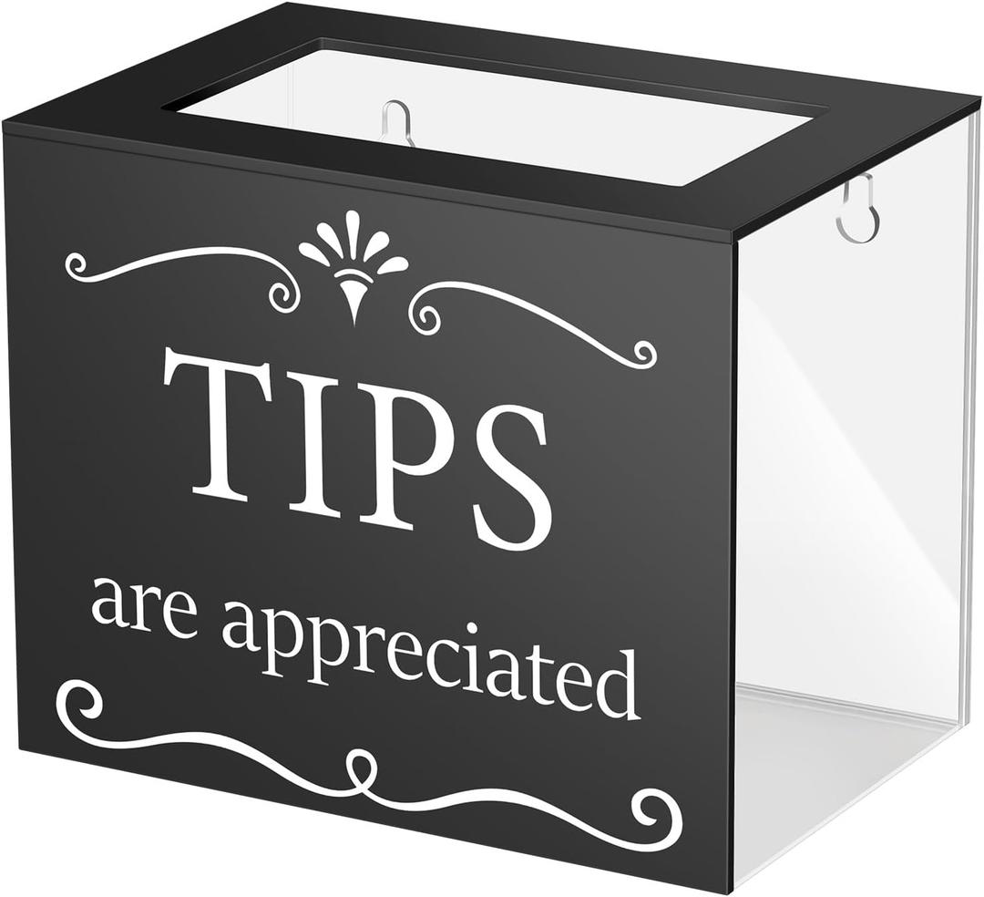 Vesici Acrylic Tips Jar for Bartender, 6 x 4 x 5 Inch, Wall Mounted Tip Box Bucket Plastic Donation Raffle Cash Box for Bartender Bars Restaurants Musicians Driver Money Storage(Black)