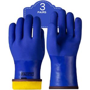 PACIFIC PPE 3 Pairs Thermal Insulated Freezer Gloves for Winter, Chemical & Oil Resistant, Waterproof, Men and Women, Blue, Large