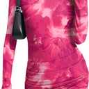 MITILLY Girls Party Bodycon Teen Dress Long Sleeve Ruched Flower Mesh Cocktail Birthday Wedding Guest Dance Short Dresses 14 Years Hot Pink (Pink)