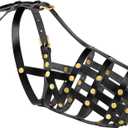 OOPSDOGGY Leather Dog Muzzle for German Shepherd, Leather Breathable Secure Basket Muzzle, Prevents Biting No Chewing Adjustable (Black, Large)