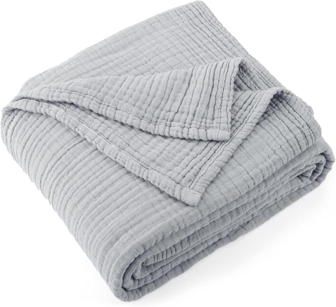 Carriediosa 100% Cotton Muslin Throw Blanket 51"x67" Throw XL Size4-Layers Summer Gauze Throws for Bed CouchSoft Lightweight Breathable Linen Blankets Bedspread for Adults All SeasonGrey