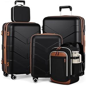 TILYMOL Luggage Sets 5 Piece - Expandable Suitcase Set with TSA Lock & Spinner Wheels, Lightweight PP Hardshell Travel Luggage for Men Women, Black