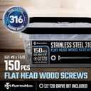 #8x1-5/8 Marine Grade 316 Stainless Steel Deck Screws, 150 PCS, Flat Head T20, Type 17 Point, Rust Resistant, Quick Drive, Strong Grip for Outdoor Wood Projects, Bit Included