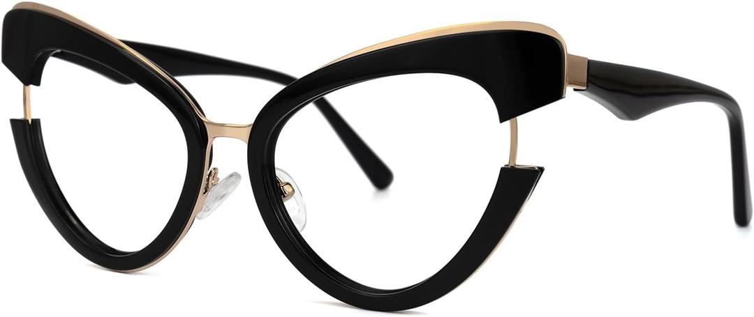 VOOGLAM Stylish Oversized Cat Eye Blue Light Blocking Glasses for Women Anti Eyestrain UV Eyewear Jazzy (Black)