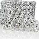 Bling Rhinestone Diamond Flower Shape Mesh Ribbon Wrap, Storystore Silver Acrylic Bling Diamond Wrap Ribbon for Wedding, Cake, Vase Decorations, Party Supplies (1 Roll, 30Ft, 6 Rows) (Silver Flower Shape)