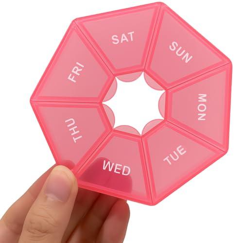 Coral Pill Organizer, Small Pill Case, Weekly Medicine Pill Organizer 1 Time a Day, Pill Container, Pill Holder Daily