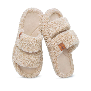 EverFoams Womens Fuzzy Open-toe Slippers Soft Comfy Memory Foam Indoor House Shoes Vintage Khaki, 7-8 US