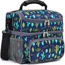 FlowFly Double Layer Cooler Insulated Lunch Bag Adult Lunch Box Large Tote Bag for Men, Women, With Adjustable Strap,Front Pocket and Dual Large Mesh Side Pockets