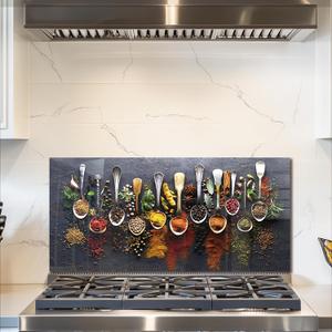 fzxwyishu Tempered Glass Backsplash For Kitchen,Spice Back SplashBehind Stove,Easy to Clean Kitchen Sink Cover Splash Guard, Home Kitchen Dcor (Art Deco 1, 30"x14"(76.2x35.56cm))