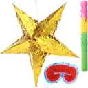 Civaner 3 Pcs Foil Star Piata with a Blindfold and Bat Foldable Star Piatas for Girl Kids Boys Adults Birthday Wedding Christmas Cinco de Mayo Party Decorations