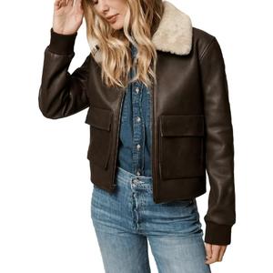 Isaac & David Chicago Womens A2 Aviator Removable Fur Collar Leather Jacket Women Genuine A-2 Aviator Leather Bomber Jacket (Medium)